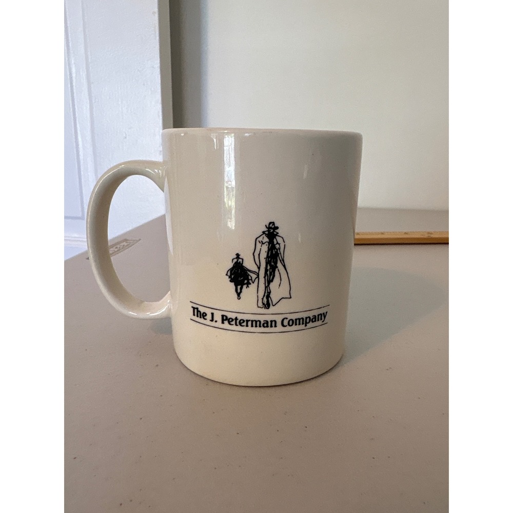 The J. Peterman Company Vintage Logo Ceramic Coffee Mug White Black Sketch